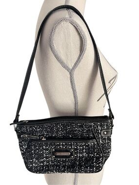 Y2K Rosetti Black/White Tweed Vegan Leather Trim Small Shoulder Bag